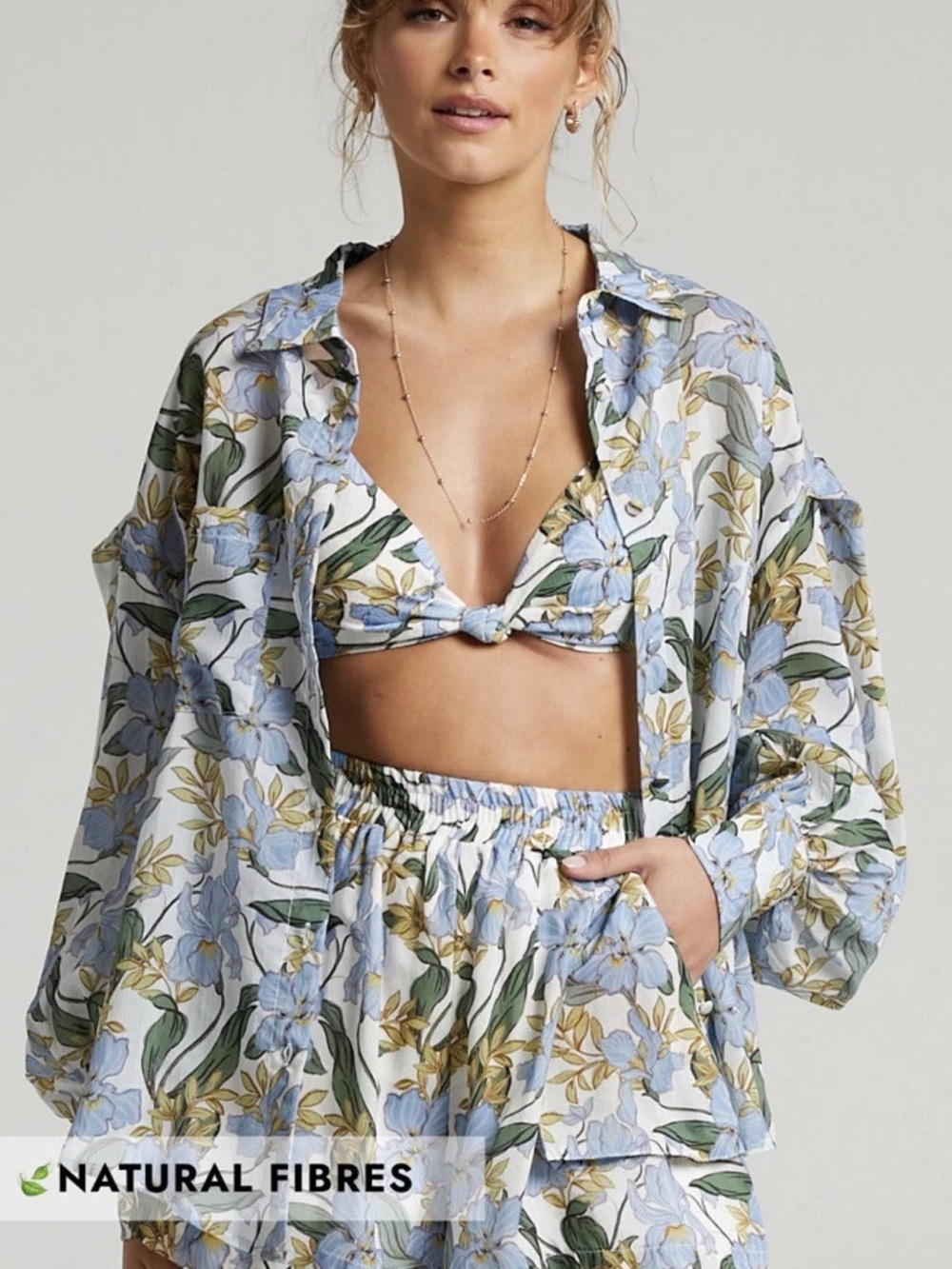 Amalie The Label Linen Blend Button Down Blouse Iris Floral, Summer Spring, 10